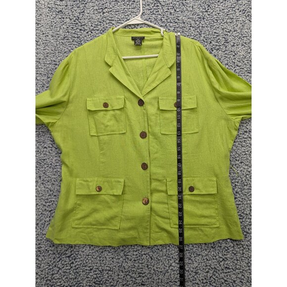 Y2K Courtenay Linen Jacket Size 18W Chore Barn Cargo Boho Artsy Vacation Green - Picture 11 of 12